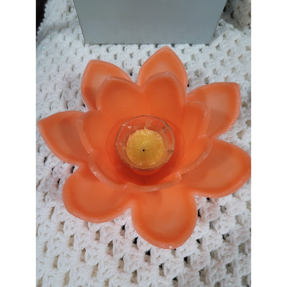 Vintage Lotus Lite Orange Floating Pool Candle-Glo California Colors Mid Century